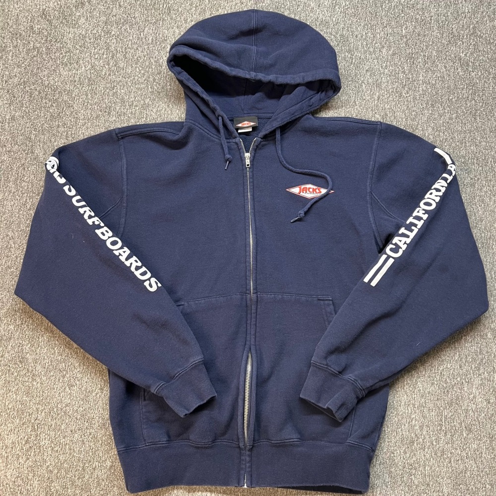 Jacks Surfboards Mens Navy Blue Full Zip Graphic Hoodie California Small 121